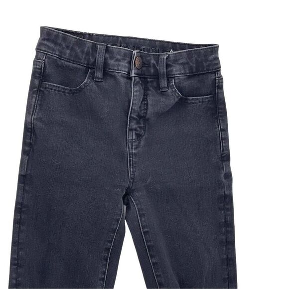 American Eagle Dream Fit Jeans Hi Rise Jegging Black Distressed Raw Hem Size 00 - Picture 5 of 8